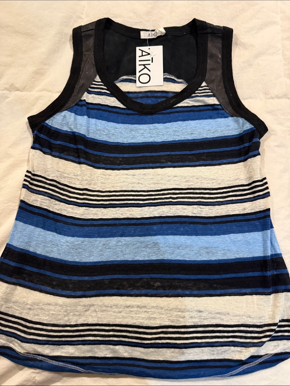 Aiko Striped Blue and Black Scoop Neck Tank